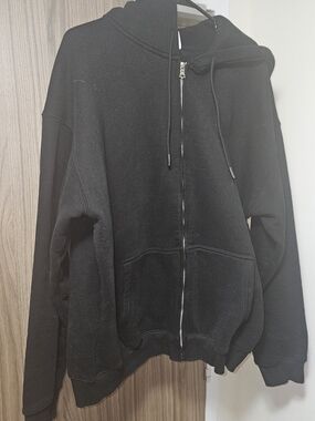 Black Full-Zip Hoodie with Drawstring Hood XL